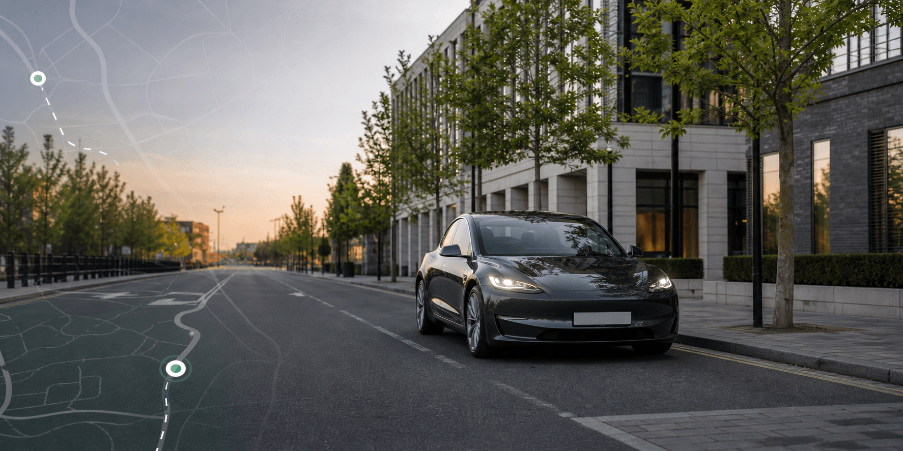 Executive private hire car on a quiet city street